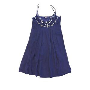 Ted Baker Silk Babydoll Slip Dress Size 4 Embellished Lined Blue Cocktail Party